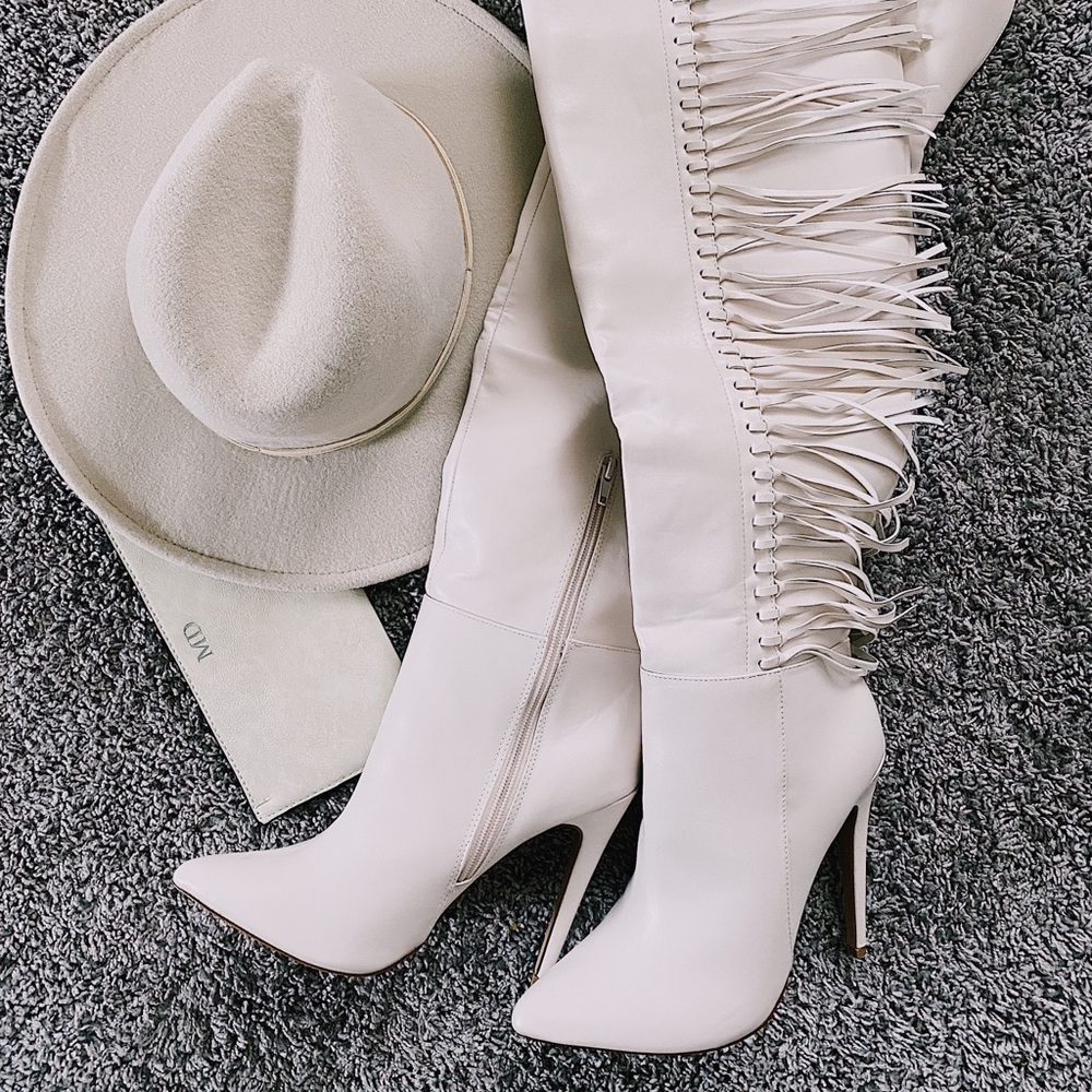 White Fringe Knee Highs JJD x JustFab